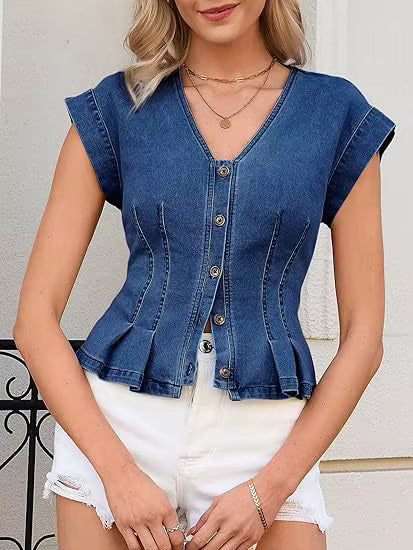 Top Denim Peplum con Corsetto